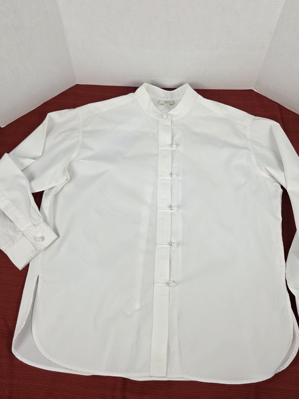 J. Jill White Mandarin-Collar Knot-Closure Long Sleeve Top